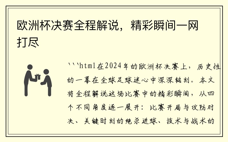 欧洲杯决赛全程解说，精彩瞬间一网打尽